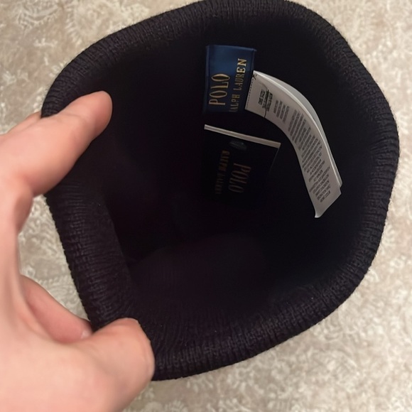 Brand New Polo Ralph Lauren Black Knit Stretch Beanie Hat Red Embroidered Pony - Picture 13 of 14